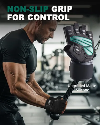 Miniatura 4 de Trideer Guantes de entrenamiento para hombres, guantes para levantamiento de pesas con soporte para muñeca, protección completa de la palma y agarre