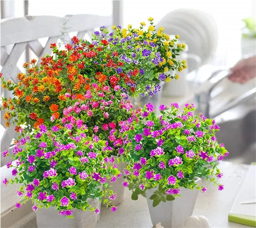 Miniatura 4 de 8 paquetes de flores falsas para decoración del hogar, porche delantero, flores artificiales para exteriores, ramo de boda, flores sintéticas