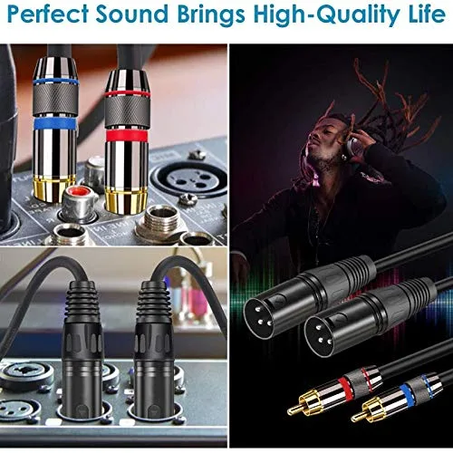 Miniatura 5 de Cable doble RCA macho a XLR macho, 5 pies, negro, interior, 4 pines, 0.236 in, macho a macho, transmisión de audio, compatible con altavoz