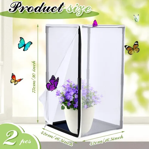 Miniatura 2 de Jaula de hábitat de mariposa monarca de 30 pulgadas de alto, kit de eclosión de mariposa, jaula de malla de mariposa transpirable con marco de PVC