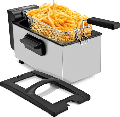 Miniatura 10 de Pukomc Freidora Eléctrica Profunda, Capacidad de Aceite de 1.5 Litros/1.6 Qt, Freidora Profunda Pequeña con Cesta para Uso Doméstico, Laterales