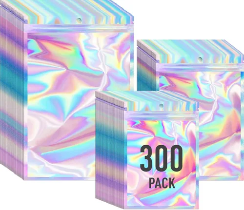 Miniatura 18 de ANZNKU 300 bolsas holográficas de Mylar resellables, bolsas resellables de 4x6 pulgadas para pequeñas empresas, bolsa de kit para resaca a prueba