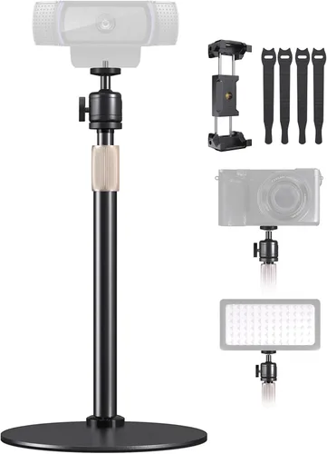 Miniatura 9 de Soporte de trípode para cámara web para escritorio de altura ajustable y soporte giratorio de 360° para cámara web compatible con Logitech Webcam