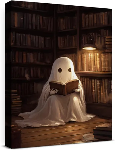 Miniatura 19 de QPVXSST Arte de Pared Interesante de Fantasma de Halloween para Baño, Póster Impreso en Lienzo de Estilo Gótico, Decoración de Baño con Diseño