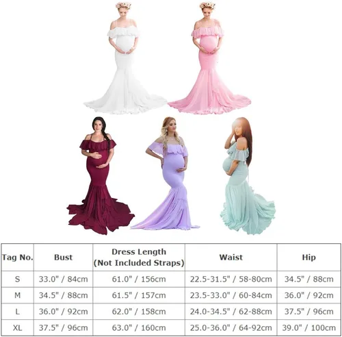 Miniatura 3 de Vestido de maternidad de encaje floral con volantes y tirantes delgados para mujer, para fotografía, vestido de maternidad de sirena con hombros
