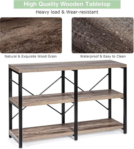Miniatura 7 de Tangkula Mesa de sofá consola, mesa de consola de 3 niveles con estantes, mesa de vestíbulo industrial con pies ajustables, soporte de TV para sala