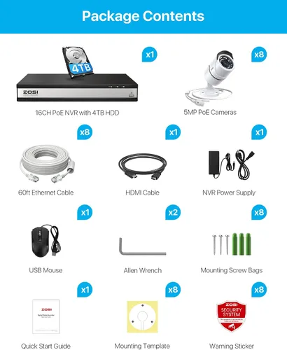 Miniatura 9 de ZOSI ZG2615E Cámara IP PoE de 5 MP con visión nocturna para sistema de vigilancia de alimentación a través de Ethernet, solo funciona con ZOSI PoE