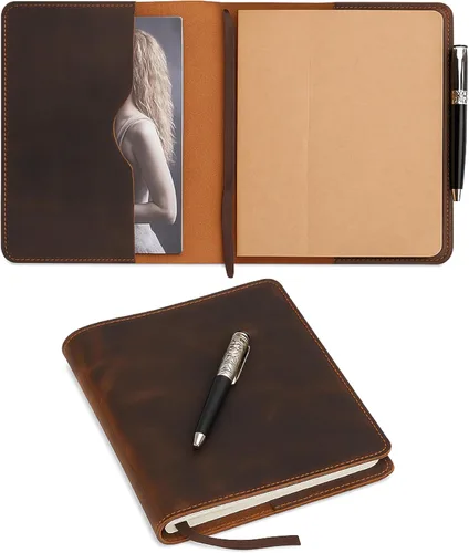Miniatura 10 de Funda de diario de cuero marrón A5 de 5.75x8.25 pulgadas, funda recargable para diario grande Moleskine, funda de cuaderno de cuero hecha a mano A5