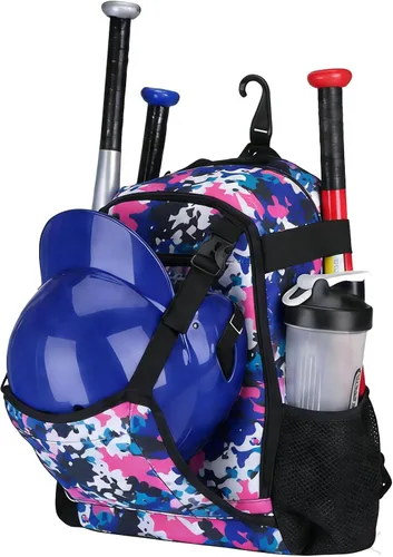 ZOEA Mochila para bates de béisbol juvenil, equipo de T-Ball y softbol y equipo para jóvenes, gran capacidad para 2 bates, casco, guantes, tacos,