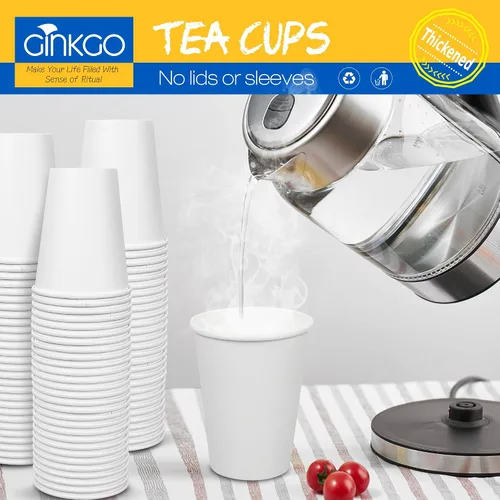 Miniatura 5 de Ginkgo 200 tazas de café desechables de 12 onzas a prueba de fugas, tazas de papel espesadas de papel blanco caliente tazas de café caliente