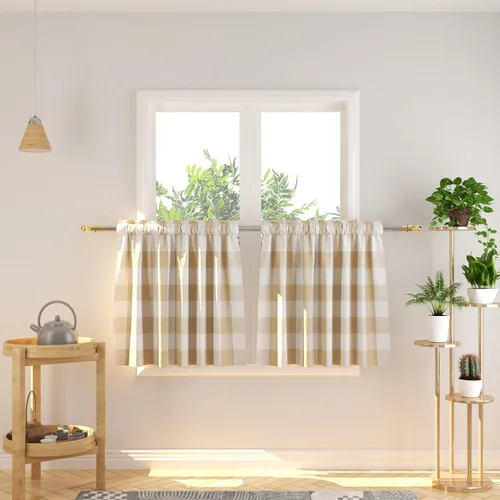 Miniatura 124 de Cenefas de cortina para ventana de 16 pulgadas de largo, 2 paneles de cuadros búfalo, cortinas pequeñas con bolsillo para barra, estilo clásico