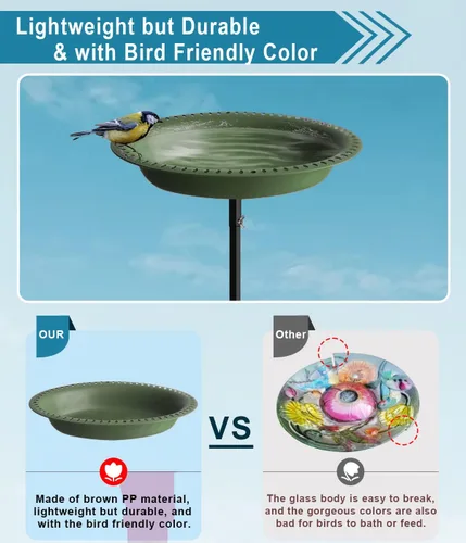 Miniatura 3 de Koutemie Comedero de aves para jardín con cuenco desmontable independiente de 1-¼ galones, con estaca de metal para exterior, color verde profundo