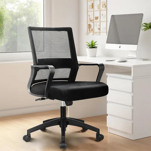 Miniatura 7 de NEO CHAIR Silla de escritorio de oficina para videojuegos, silla ergonómica de malla con respaldo medio con ruedas rodantes, soporte lumbar, cómoda