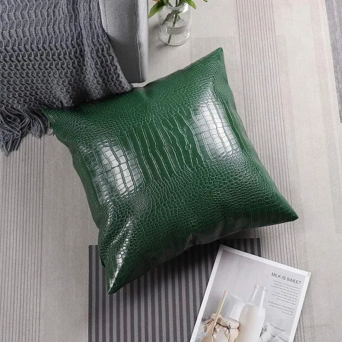 Miniatura 5 de Artscope Fundas de almohada para sofá, decoración del hogar, cocodrilo teñido liso, piel sintética, ambos lados, 20 x 20 pulgadas, 19.7 x 19.7 in