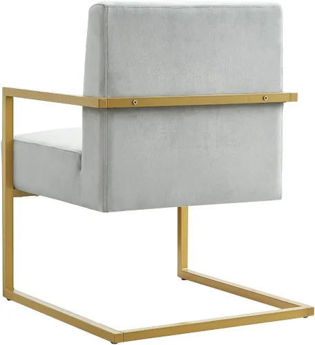 Miniatura 6 de 24KF Cómoda silla de acento de moda, cojín de terciopelo y soporte dorado de metal con brazo cuadrado, color negro