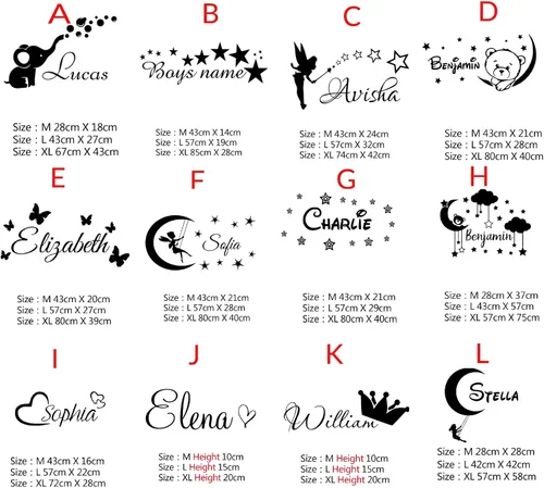 Miniatura 3 de jifu 1 calcomanía de pared con nombre personalizado estilo caligrafía, calcomanías personalizadas para niños, calcomanía con nombre personalizado (L)