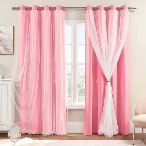 Miniatura 82 de XiDi Cortinas opacas con estrellas para habitaciones de niños, cortinas verdes para ventana de dormitorio de niños, azul y gris, 52 pulgadas de Azul