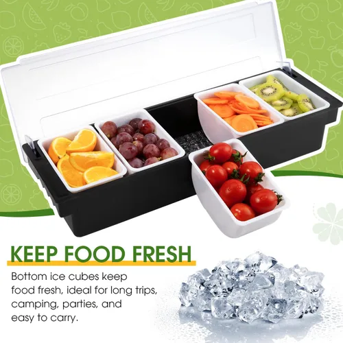 Miniatura 2 de Carrito de frutas, verduras y condimentos con tapa, 5 compartimentos extraíbles, bandeja de guarnición enfriada con hielo para camareros