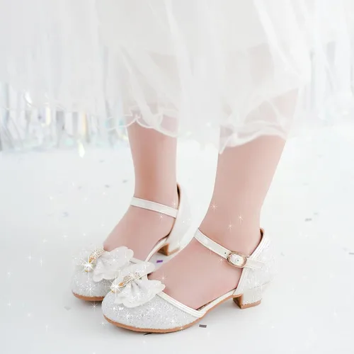 Miniatura 2 de Sandalias para niñas, tacones cerrados, para boda, fiesta, princesa, lazo con lentejuelas para niños pequeños y grandes
