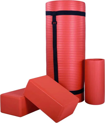 Miniatura 16 de BalanceFrom Esterilla de yoga multiusos de 1 pulgada extra gruesa de alta densidad antidesgarro con correa de transporte, bloques de yoga opcionales
