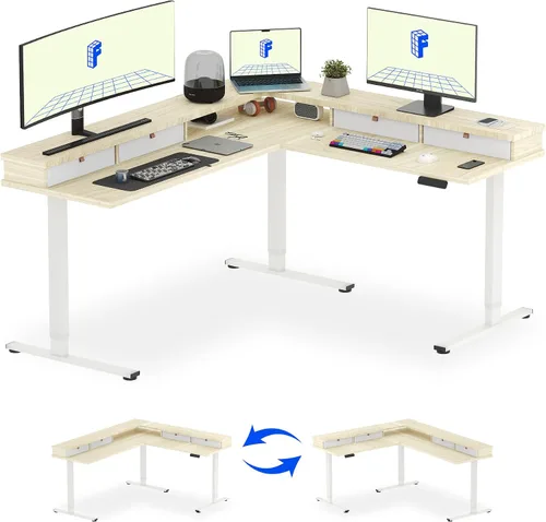 Miniatura 26 de FLEXISPOT Escritorio de pie en forma de L, escritorio de esquina eléctrico de altura ajustable de 63 x 47 pulgadas, estación de trabajo