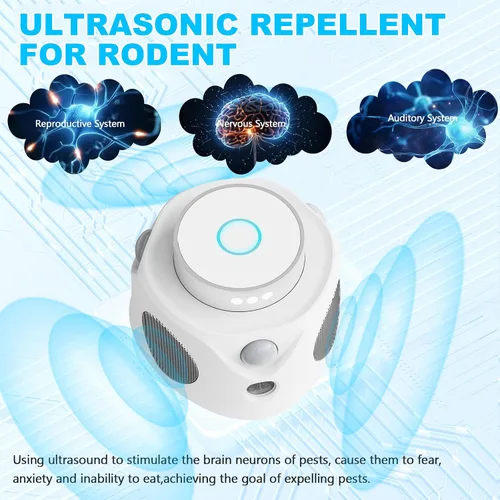 Miniatura 6 de Repelente de ratones ultrasónico, repelente de ratones de 360° para interiores, disuasorio de ratas para deshacerse de los ratones con luces LED