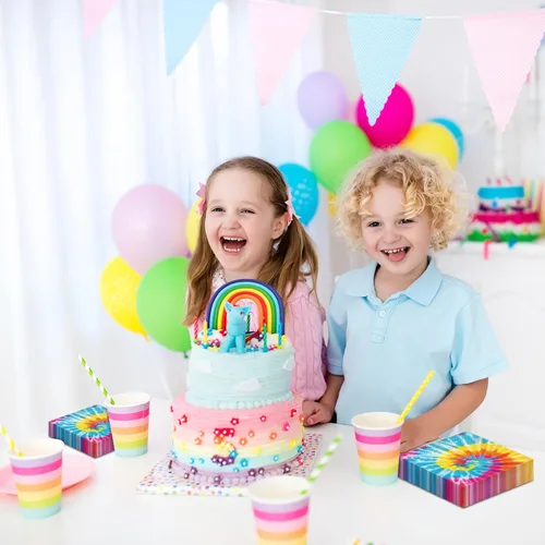 Miniatura 7 de Censen 100 servilletas con temática de teñido anudado, de papel Groovy, desechables, arco iris, fiesta, cóctel, cena, almuerzo, suministros