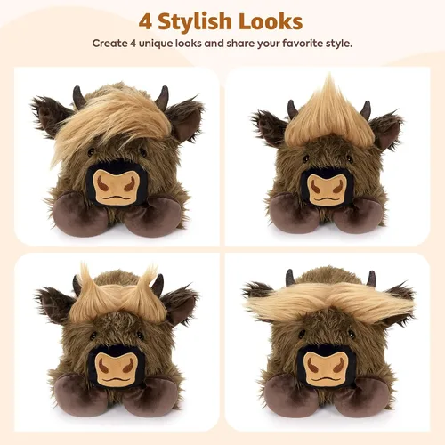 Miniatura 6 de Onsoyours - Animales de peluche originales de vaca de las tierras altas con peso de 3.35 libras, 20 pulgadas, grandes para microondas para aliviar