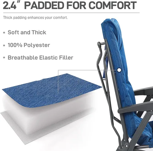 Miniatura 5 de EVER ADVANCED Silla de camping plegable acolchada de 4 posiciones, reclinable ajustable con respaldo alto, portátil para adultos, capacidad