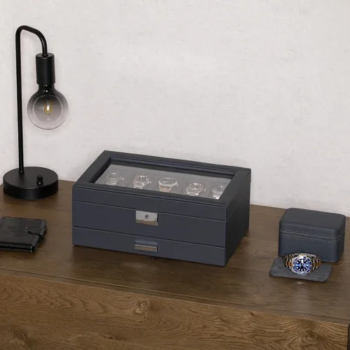 Miniatura 41 de ROTHWELL Caja de reloj de cuero de 10 ranuras con cajón de valet, organizador de exhibición de lujo con forro de microgamuza ultrasuave, soporte