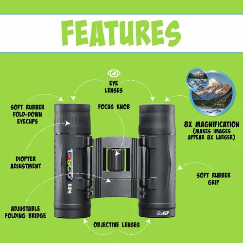 Miniatura 2 de Tasco Kids Binoculars 8x21, Compact Binoculars for Kids Ages 3-12, Great for Adventures, Hiking, Camping, Travel, Bird Watching