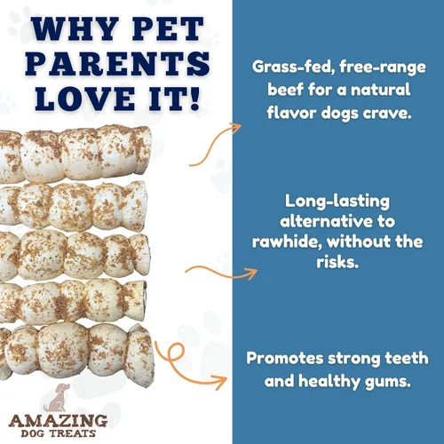 Miniatura 3 de Amazing Dog Treats - Rollos de mejillas de ternera Mega gruesos (sabor a polvo fuerte, 5-6 pulgadas - 4 unidades) - Masticables seguros para perros
