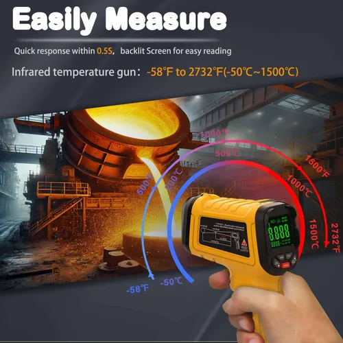 Termómetro infrarrojo pistola de alta temperatura -58℉~2732℉, relación de distancia 50:1, pistola de temperatura IR láser digital para cocinar, 58°F