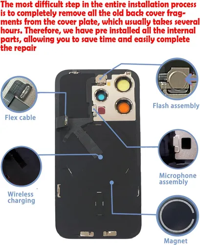 Miniatura 3 de Reemplazo de cristal trasero para iPhone 15Pro Max con herramientas Repir Big Hole OEM Rear Cover Glass Pre-Installed Internal Parts Easier