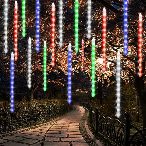 Miniatura 16 de LJLNION Luces de Lluvia de Meteoros, Luces de Navidad de Carámbanos para Exteriores de 12 Pulgadas, 8 Tubos 288 LED Luces de Carámbano Luz de Nieve