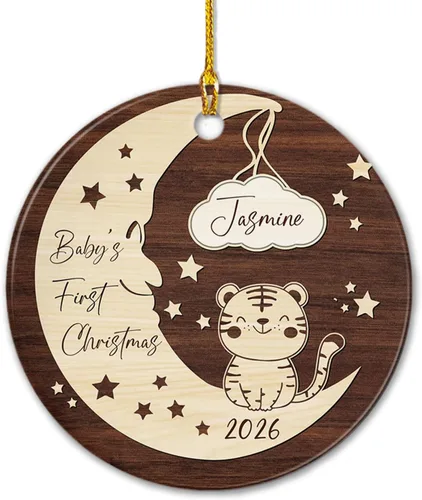 Miniatura 11 de Adornos de cerámica personalizados con texto en inglés «My First Christmas», bonito adorno de Navidad de gato para bebés, niños, primer recuerdo