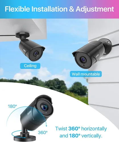 Miniatura 7 de ZOSI Paquete de 4 cámaras de seguridad para el hogar de 1080p con grabación de audio, micrófono integrado, 2MP 1920TVL HD-TVI Cámaras CCTV