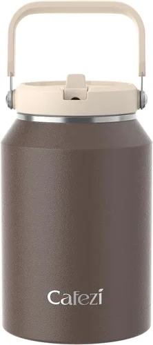 Miniatura 35 de Vaso de 30 onzas con tapa y pajita, vasos de acero inoxidable con aislamiento al vacío con pajita plegable y asa superior, botella de agua aislada