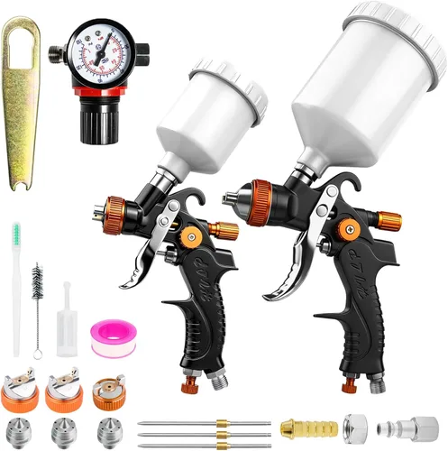 HVLP - Juego de pistolas de pintura de aire, pistola de pintura de 2 pulverizadores, 0.039 in 4.2 fl oz y 1.4/0.067 in 20.3 fl oz pistola rociadora