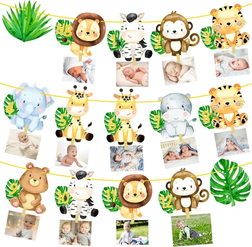 Safair - Cartel de fotos de 1er cumpleaños de animales de safari en la selva, suministros para fiestas
