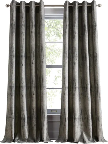 Miniatura 5 de DKNY Basalto Jacquard - Cortinas de oscurecimiento de habitación para sala de estar, par de paneles con ojales, 63 pulgadas, negro/plateado