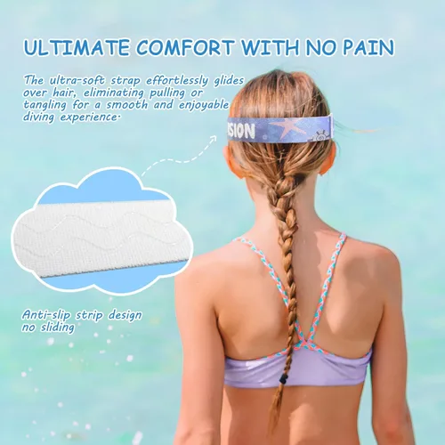 Miniatura 6 de Máscara de natación para niños, gafas de natación para niños de 180° antivaho, a prueba de fugas, con cubierta de nariz y correa de tela para edades