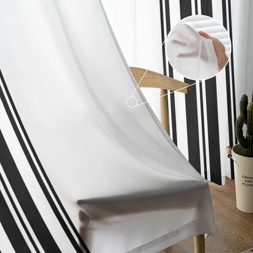 Miniatura 6 de Cortinas semitransparentes a rayas negras y blancas para sala de estar, dormitorio, puertas francesas de 63 pulgadas de largo, cortinas geométricas
