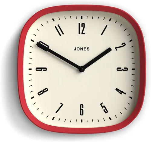 JONES CLOCKS® Reloj de pared Marvel | Reloj cuadrado redondo retro | 10 pulgadas | Rojo | Aspecto de diseñador genial para cocina, sala de estar u