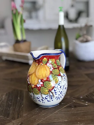 Miniatura 4 de CERAMICHE D'ARTE PARRINI - Cerámica italiana Arte Jarra de cerámica Vino Vine gal 0,264 Limones decorados pintados a mano Hecho en ITALIA Toscana