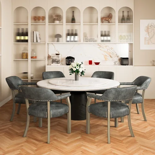 Miniatura 23 de Sillas de comedor con tapizados y brazos, silla de escritorio de oficina con remaches de metal. Sillas de capitán de jefe de PU, taburetes