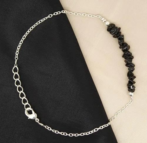 Miniatura 4 de Gempires Natural Black Tourmaline Chips Bar Bracelet, 3-4 mm Chips With 7+1 inch Adjustable Silver Plated Chain (Black Tourmaline)