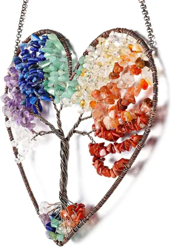 Miniatura 7 de PESOENTH Árbol de la vida de cristal de chakras para colgar en la pared, regalos para mujeres, bohemios 7 cristales curativos de chakras, piedras