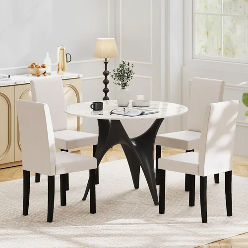 Miniatura 3 de Giantex Juego de 2 sillas de comedor tapizadas, sillas de cocina de tela moderna de mediados de siglo con patas de madera de goma, asiento acolchado
