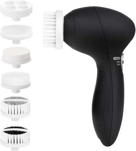 Cepillo Limpiador Facial CLSEVXY: Cepillo Limpiador Eléctrico Giratoria Facial con 6 Cabezales para Limpieza Profunda, Exfoliación Suave, Negro